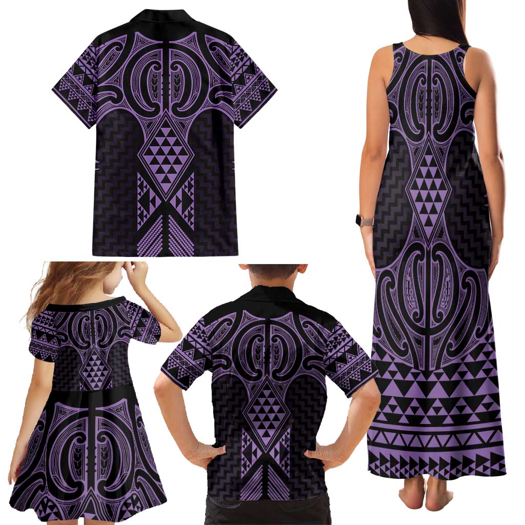 Waiporoporo Maori Ta Moko Poutama Art Family Matching Tank Maxi Dress and Hawaiian Shirt