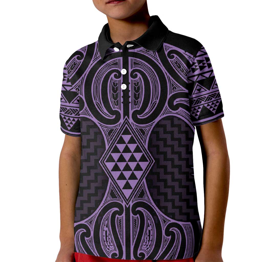 Waiporoporo Maori Ta Moko Poutama Art Kid Polo Shirt LT9 Kid Purple - Polynesian Pride