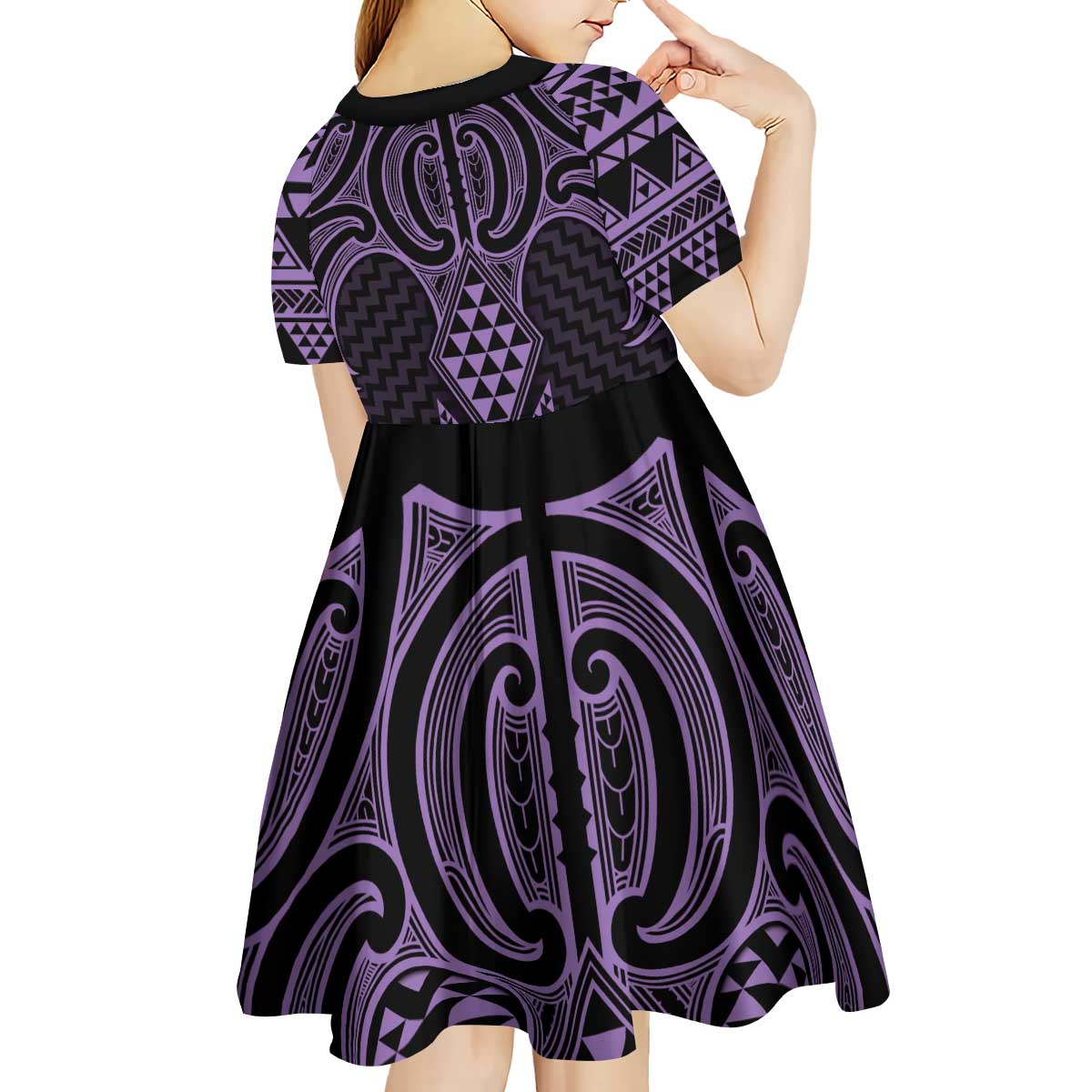 Waiporoporo Maori Ta Moko Poutama Art Kid Short Sleeve Dress
