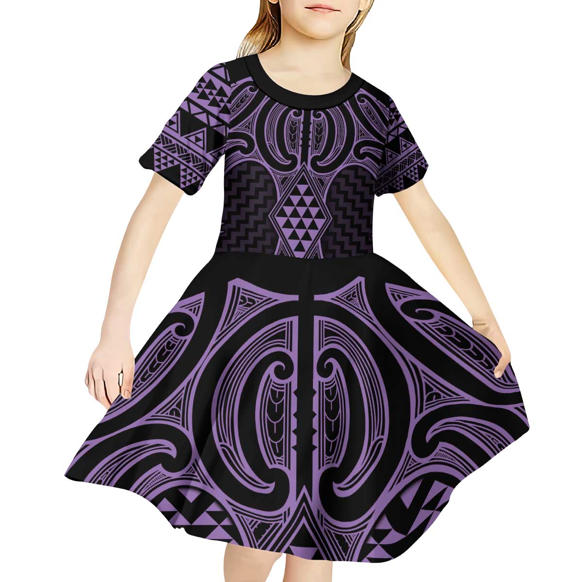 Waiporoporo Maori Ta Moko Poutama Art Kid Short Sleeve Dress