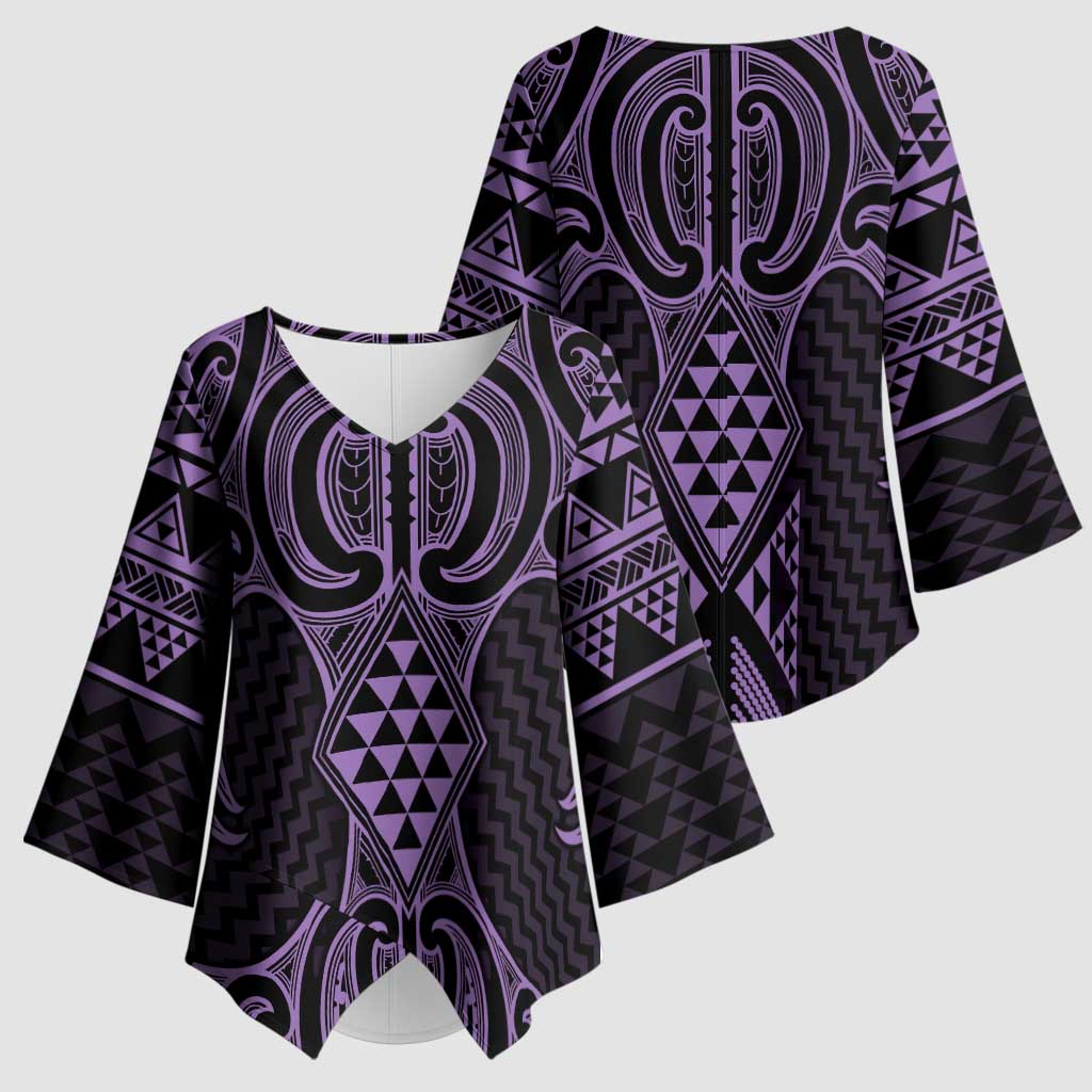 Waiporoporo Maori Ta Moko Poutama Art Kimono Sleeve Blouse - Polynesian Pride