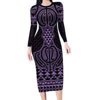 Waiporoporo Maori Ta Moko Poutama Art Long Sleeve Bodycon Dress