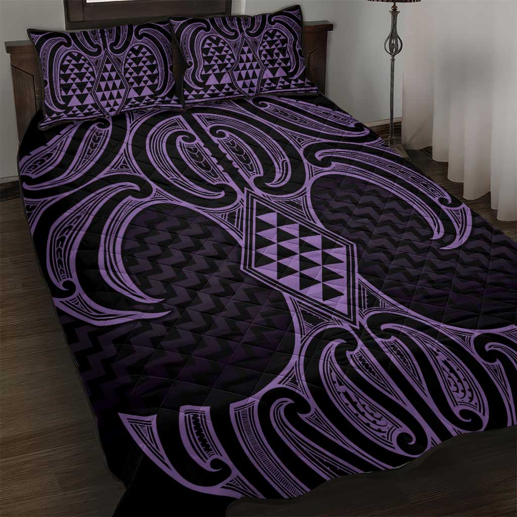Waiporoporo Maori Ta Moko Poutama Art Quilt Bed Set LT9 Purple - Polynesian Pride