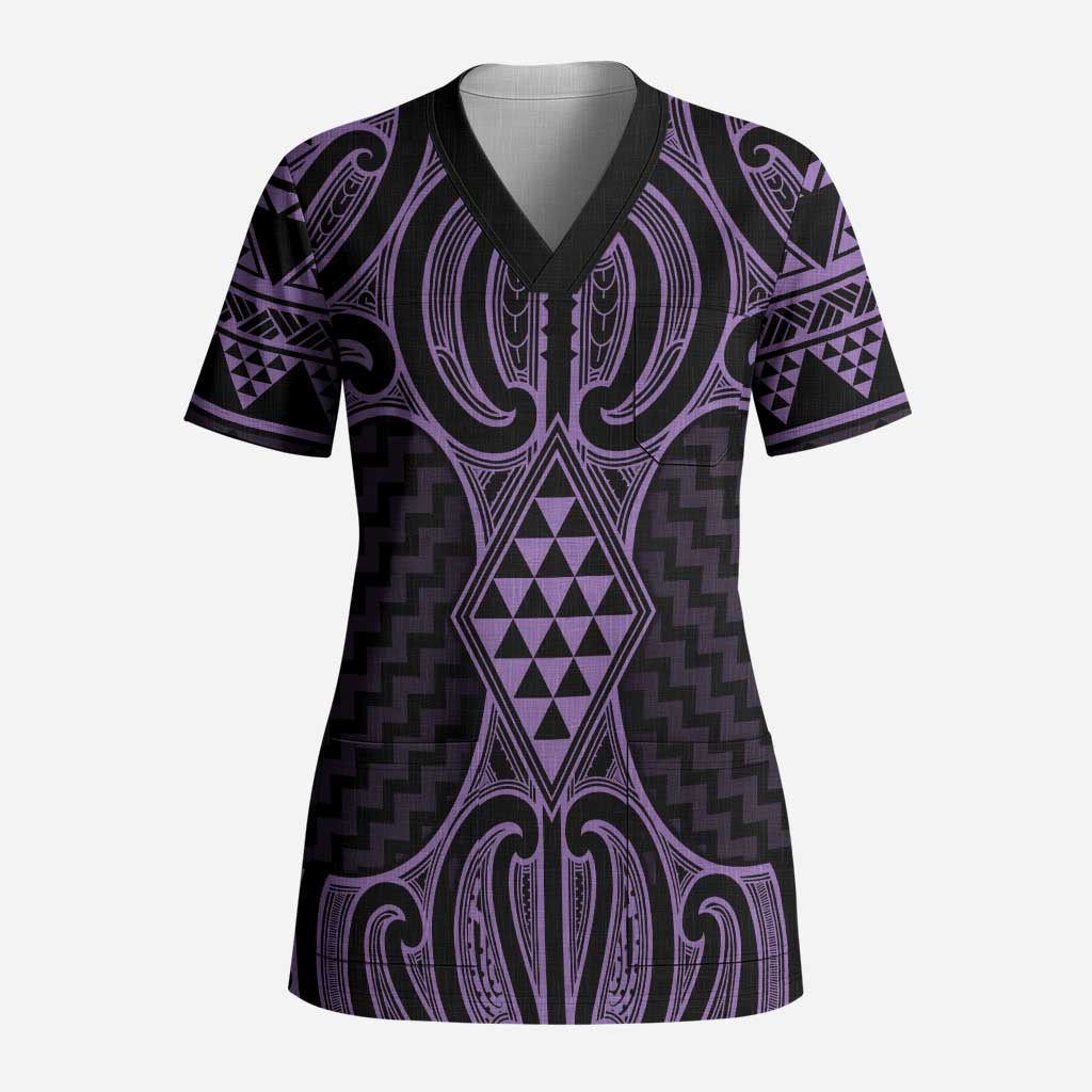 Waiporoporo Maori Ta Moko Poutama Art Scrub Top LT9 Adult Purple - Polynesian Pride