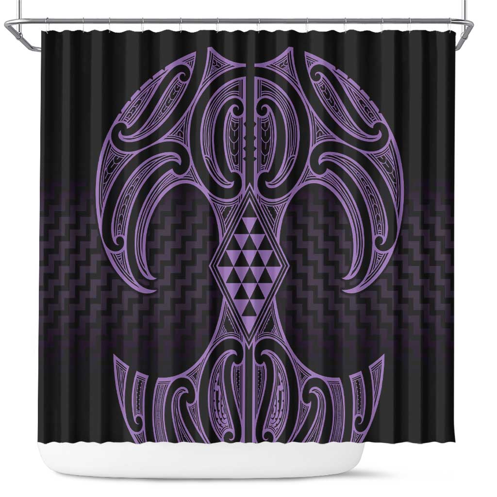 Waiporoporo Maori Ta Moko Poutama Art Shower Curtain LT9 Purple - Polynesian Pride