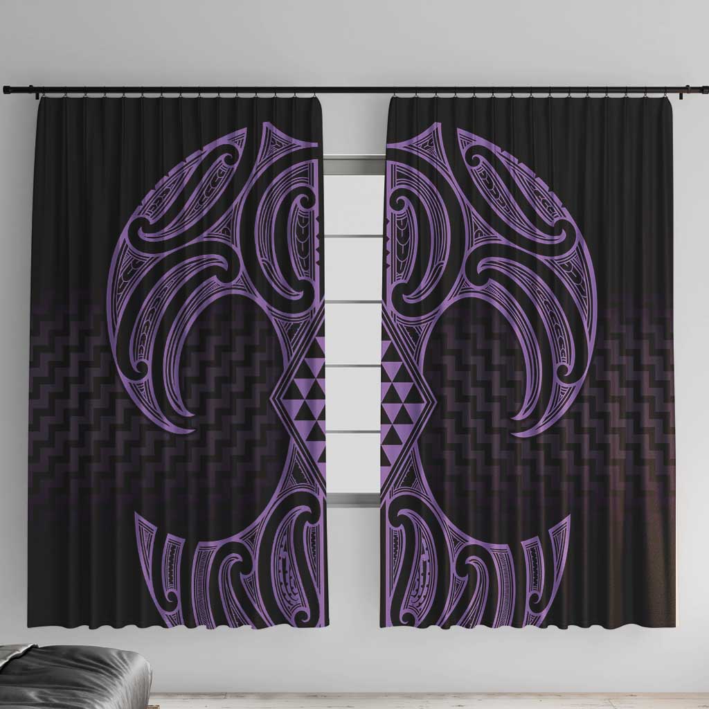 Waiporoporo Maori Ta Moko Poutama Art Window Curtain LT9 With Hooks Purple - Polynesian Pride