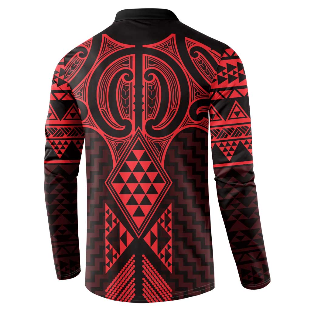 Whero Maori Ta Moko Poutama Art Button Sweatshirt LT9 - Polynesian Pride