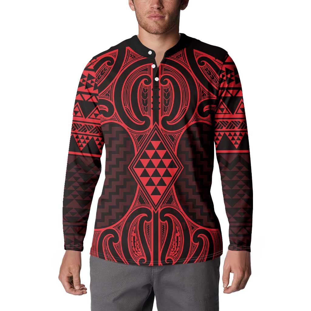 Whero Maori Ta Moko Poutama Art Button Sweatshirt LT9 - Polynesian Pride