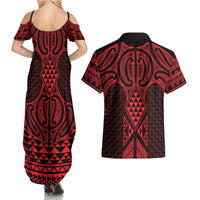 Whero Maori Ta Moko Poutama Art Couples Matching Summer Maxi Dress and Hawaiian Shirt
