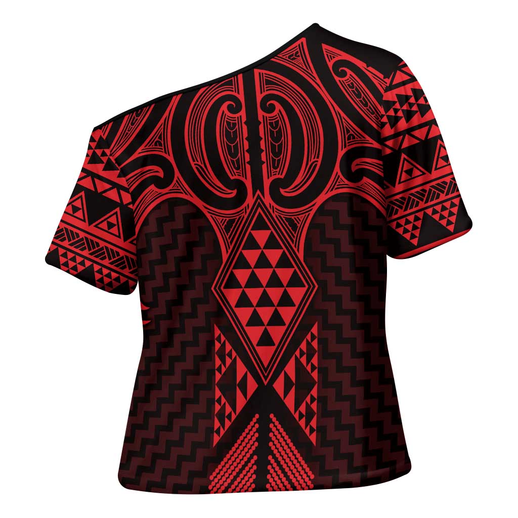 Whero Maori Ta Moko Poutama Art Cross Shoulder Shirt - Polynesian Pride
