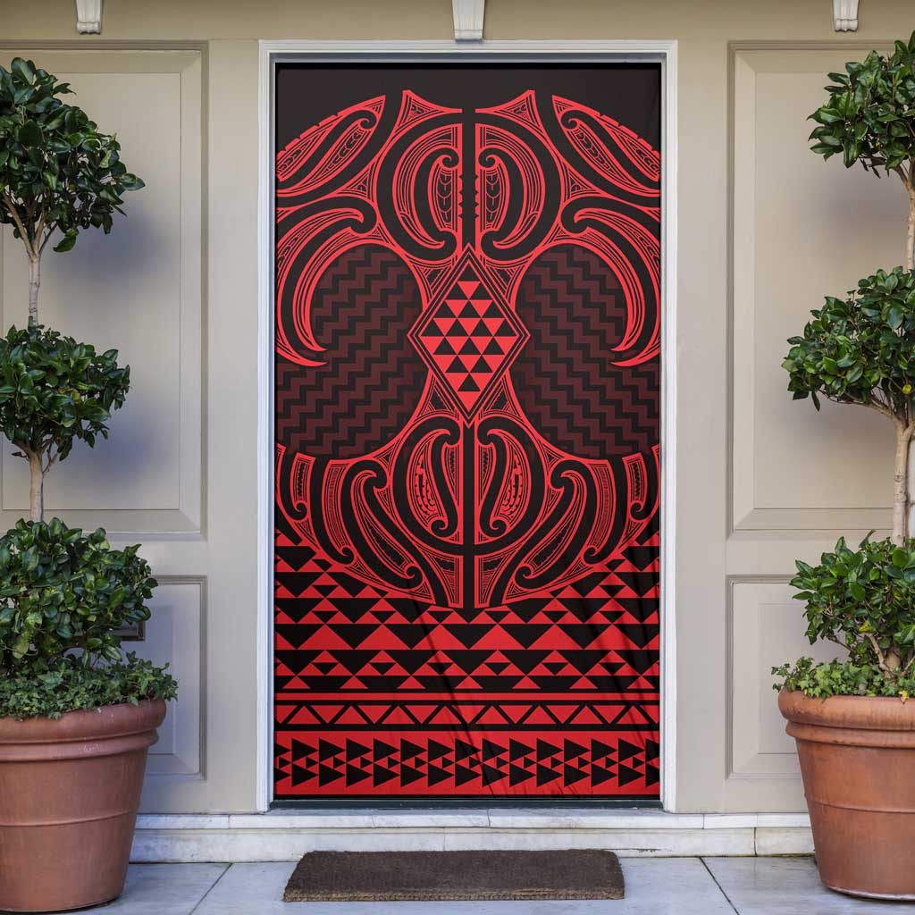 Whero Maori Ta Moko Poutama Art Door Cover - Polynesian Pride