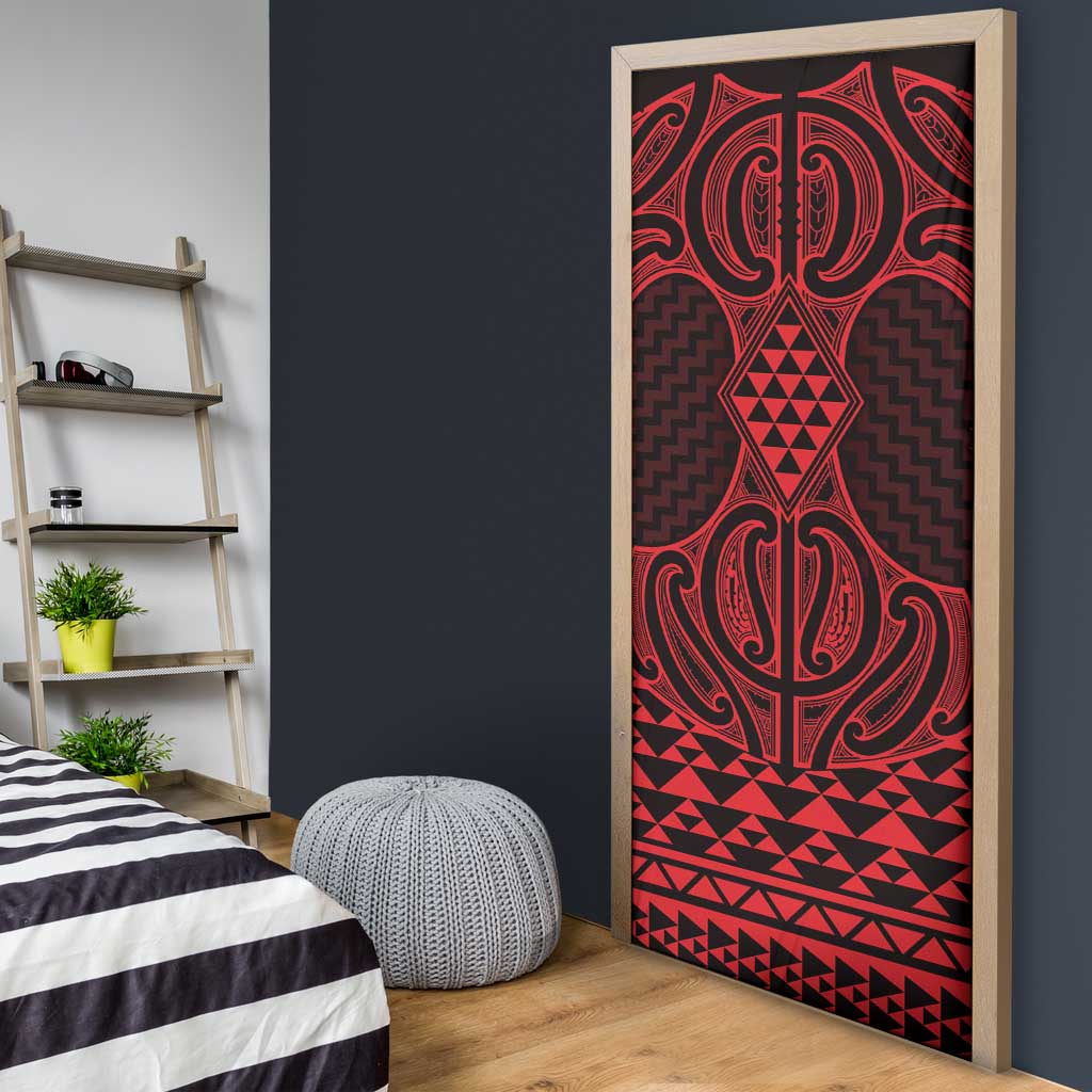 Whero Maori Ta Moko Poutama Art Door Cover - Polynesian Pride