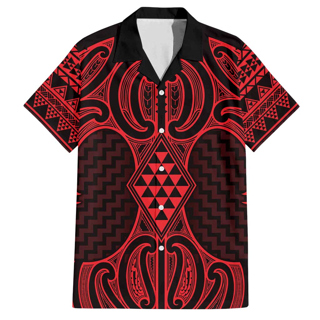 Whero Maori Ta Moko Poutama Art Family Matching Long Sleeve Bodycon Dress and Hawaiian Shirt LT9 Dad's Shirt - Short Sleeve Red - Polynesian Pride