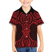 Whero Maori Ta Moko Poutama Art Family Matching Long Sleeve Bodycon Dress and Hawaiian Shirt LT9 Son's Shirt Red - Polynesian Pride