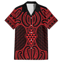 Whero Maori Ta Moko Poutama Art Family Matching Off Shoulder Short Dress and Hawaiian Shirt LT9 Dad's Shirt - Short Sleeve Red - Polynesian Pride