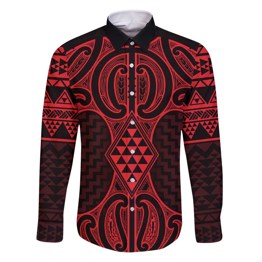Whero Maori Ta Moko Poutama Art Family Matching Short Sleeve Bodycon Dress and Hawaiian Shirt LT9 Dad's Shirt - Long Sleeve Red - Polynesian Pride