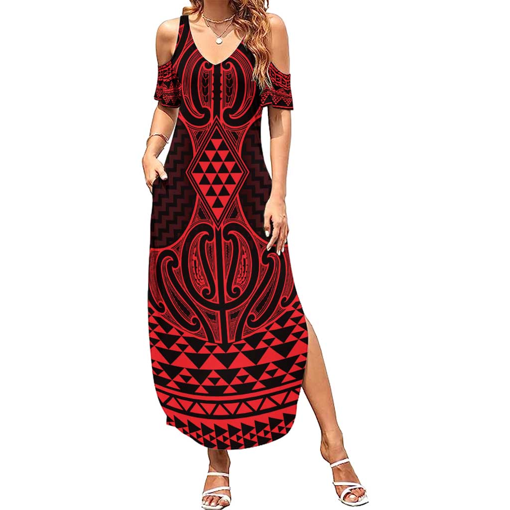 Whero Maori Ta Moko Poutama Art Family Matching Summer Maxi Dress and Hawaiian Shirt