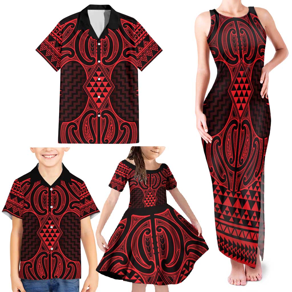 Whero Maori Ta Moko Poutama Art Family Matching Tank Maxi Dress and Hawaiian Shirt
