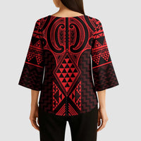 Whero Maori Ta Moko Poutama Art Kimono Sleeve Blouse - Polynesian Pride