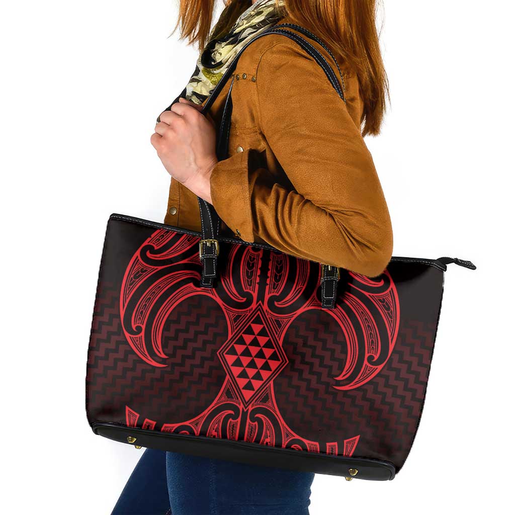 Whero Maori Ta Moko Poutama Art Leather Tote Bag