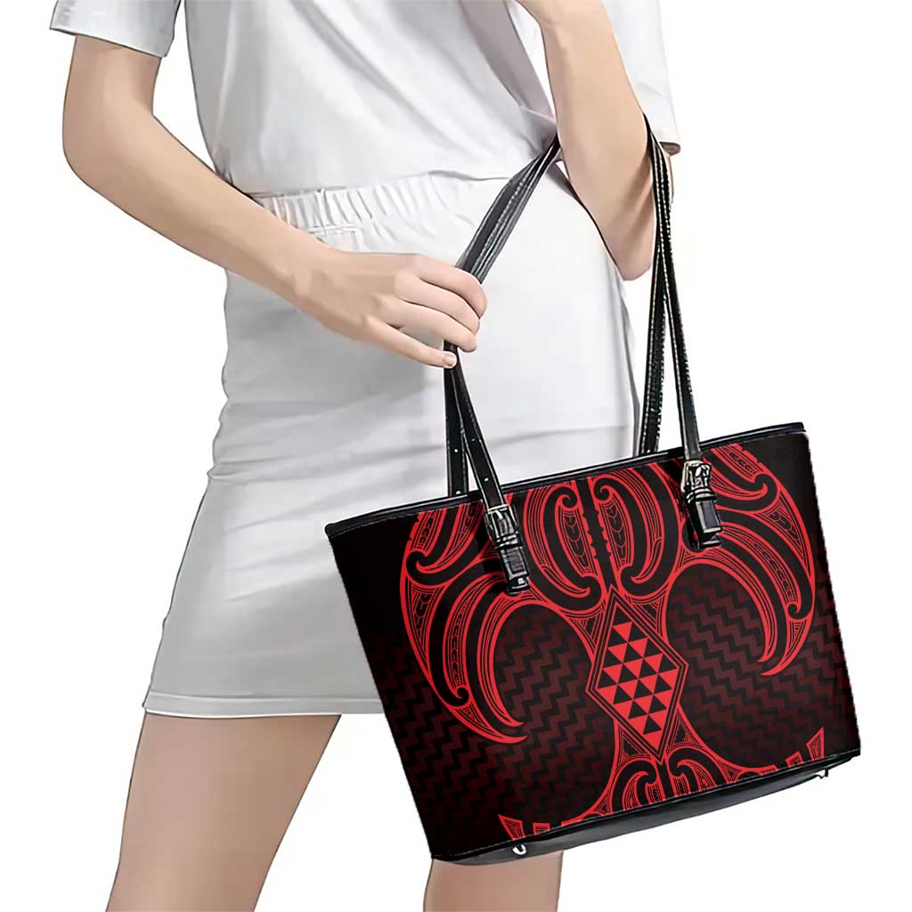 Whero Maori Ta Moko Poutama Art Leather Tote Bag