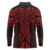 Whero Maori Ta Moko Poutama Art Long Sleeve Polo Shirt LT9 - Polynesian Pride