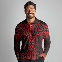 Whero Maori Ta Moko Poutama Art Long Sleeve Polo Shirt LT9 - Polynesian Pride