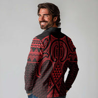 Whero Maori Ta Moko Poutama Art Long Sleeve Polo Shirt LT9 - Polynesian Pride