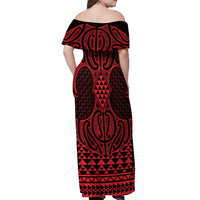 Whero Maori Ta Moko Poutama Art Off Shoulder Maxi Dress