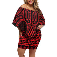 Whero Maori Ta Moko Poutama Art Off Shoulder Short Dress