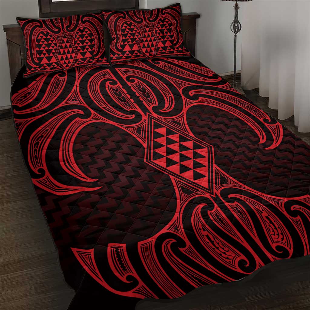 Whero Maori Ta Moko Poutama Art Quilt Bed Set LT9 Red - Polynesian Pride