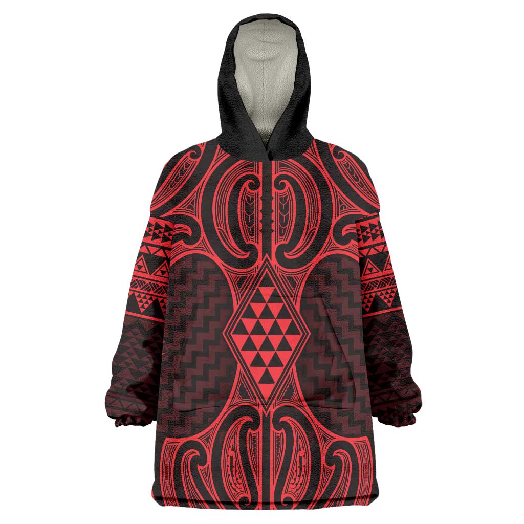 Whero Maori Ta Moko Poutama Art Wearable Blanket Hoodie LT9 One Size Red - Polynesian Pride