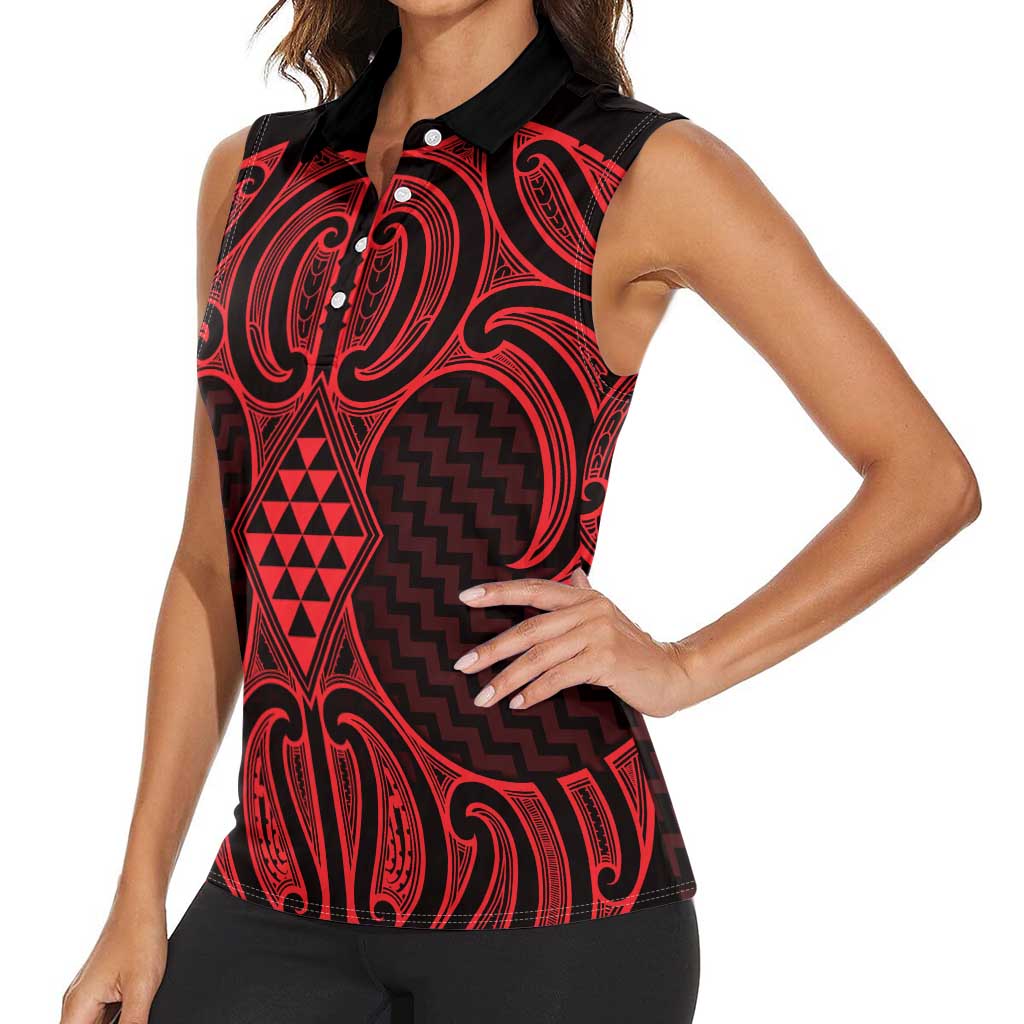 Whero Maori Ta Moko Poutama Art Women Sleeveless Polo Shirt