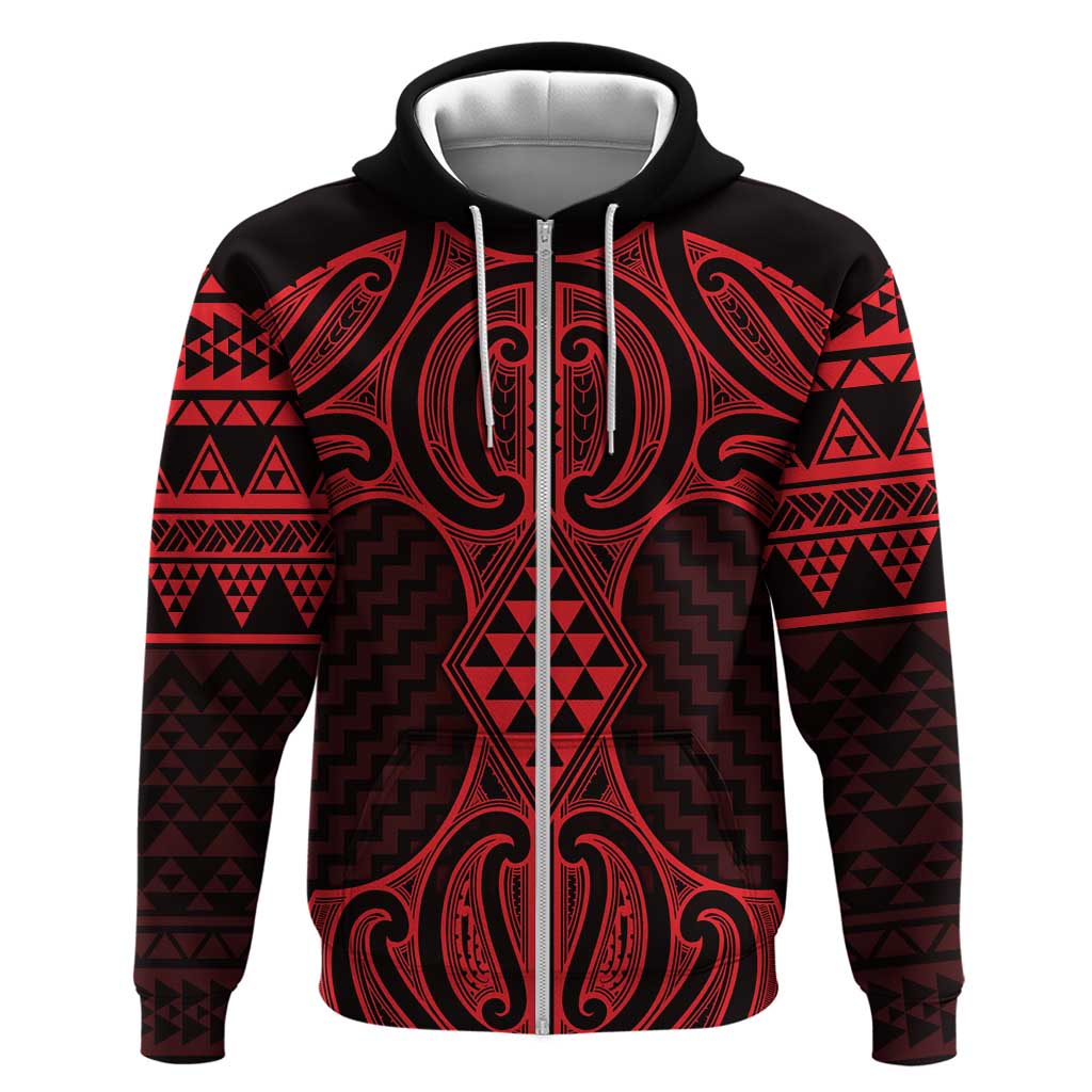 Whero Maori Ta Moko Poutama Art Zip Hoodie LT9 Zip Hoodie Red - Polynesian Pride