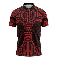 Whero Maori Ta Moko Poutama Art Zipper Polo Shirt - Polynesian Pride