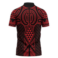 Whero Maori Ta Moko Poutama Art Zipper Polo Shirt - Polynesian Pride