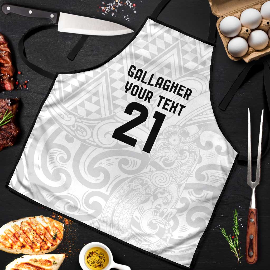 New Zealand Rangatira Custom Apron All White Niho Taniwha Maori Tribal - Polynesian Pride