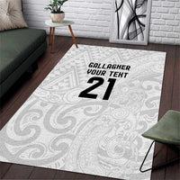 New Zealand Rangatira Custom Area Rug All White Niho Taniwha Maori Tribal