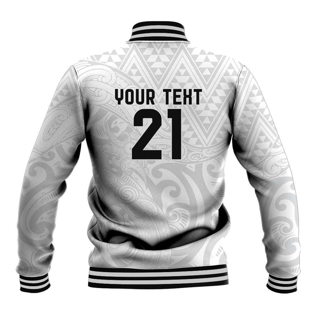 New Zealand Rangatira Custom Baseball Jacket All White Niho Taniwha Maori Tribal