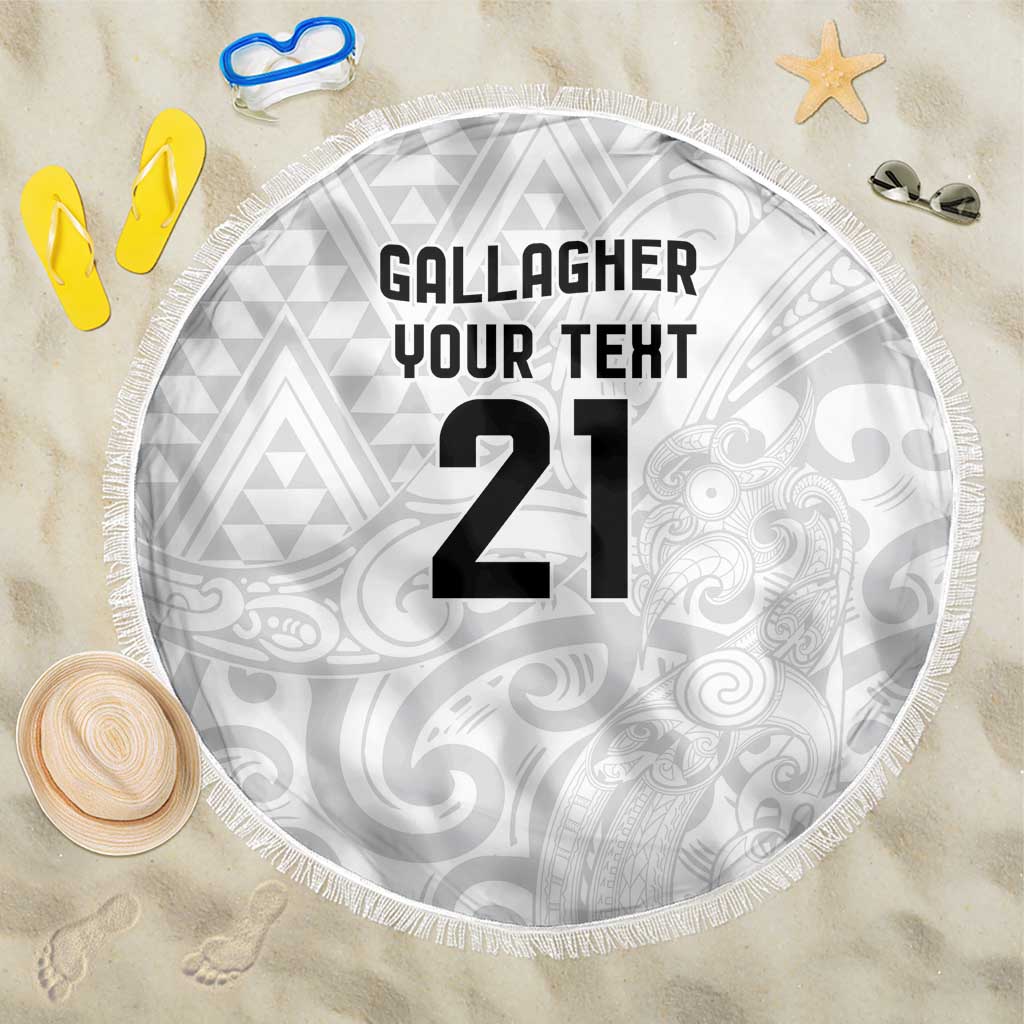 New Zealand Rangatira Custom Beach Blanket All White Niho Taniwha Maori Tribal