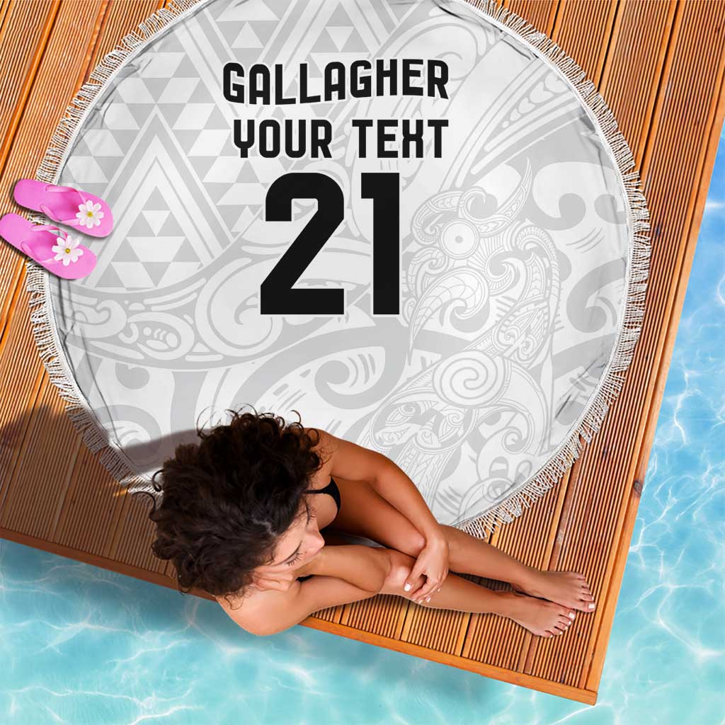 New Zealand Rangatira Custom Beach Blanket All White Niho Taniwha Maori Tribal