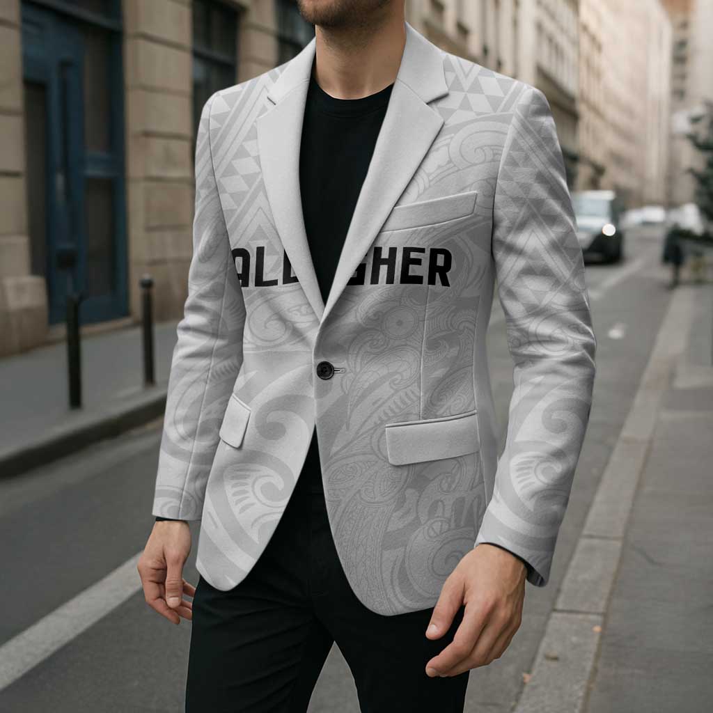 New Zealand Rangatira Custom Blazer All White Niho Taniwha Maori Tribal - Polynesian Pride