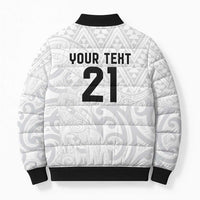 New Zealand Rangatira Custom Bomber Puffer Jacket All White Niho Taniwha Maori Tribal - Polynesian Pride