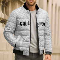 New Zealand Rangatira Custom Bomber Puffer Jacket All White Niho Taniwha Maori Tribal - Polynesian Pride