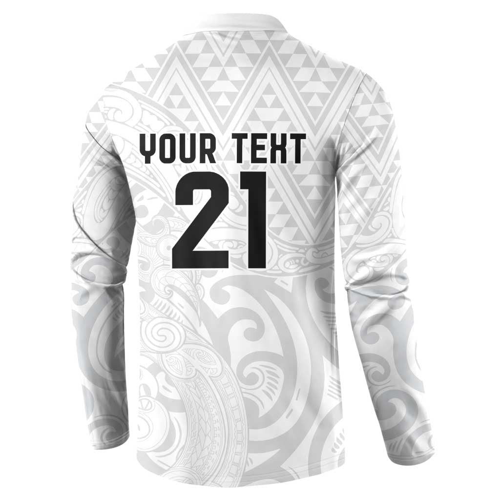 New Zealand Rangatira Custom Button Sweatshirt All White Niho Taniwha Maori Tribal