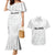 New Zealand Rangatira Custom Couples Matching Mermaid Dress and Hawaiian Shirt All White Niho Taniwha Maori Tribal