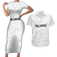 New Zealand Rangatira Custom Couples Matching Short Sleeve Bodycon Dress and Hawaiian Shirt All White Niho Taniwha Maori Tribal