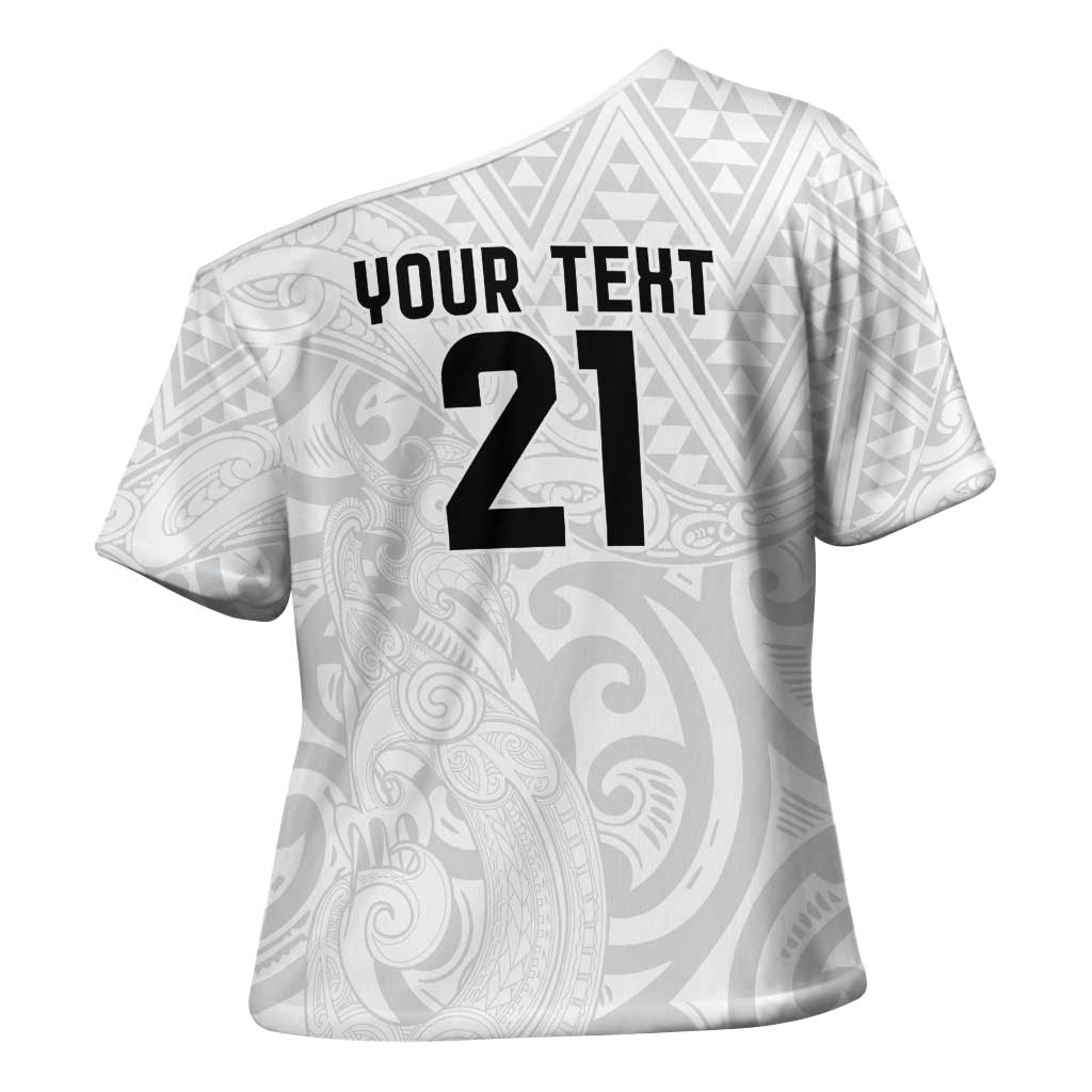 New Zealand Rangatira Custom Cross Shoulder Shirt All White Niho Taniwha Maori Tribal - Polynesian Pride