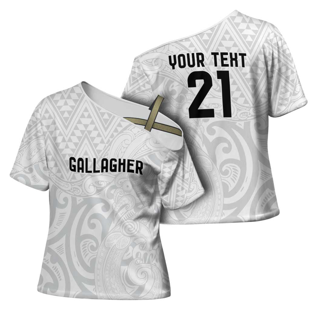 New Zealand Rangatira Custom Cross Shoulder Shirt All White Niho Taniwha Maori Tribal - Polynesian Pride