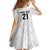 New Zealand Rangatira Custom Family Matching Off Shoulder Short Dress and Hawaiian Shirt All White Niho Taniwha Maori Tribal
